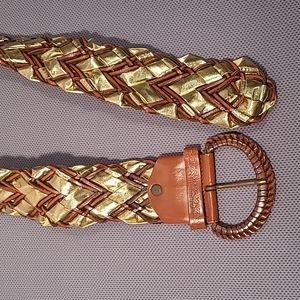 Vintage Petty Brown Gold Wide Woven Leather Belt